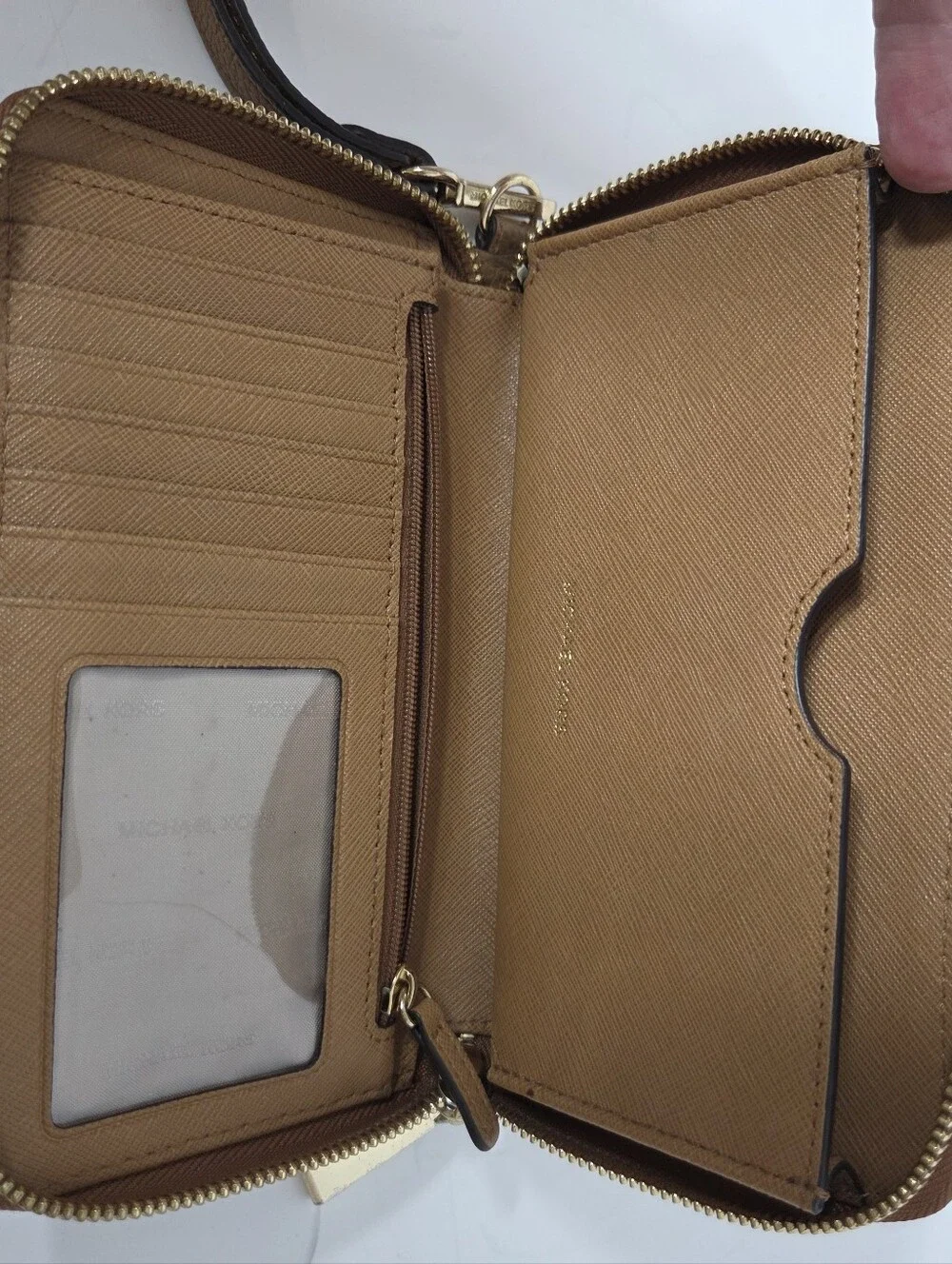 vtg michael kors brown solid leather zip around phone wallet full size classic